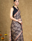 Black & Rust Bagh Hand Block Printed Modal Silk Saree