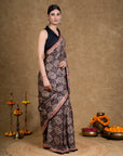 Black & Rust Bagh Hand Block Printed Modal Silk Saree