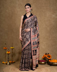 Black & Rust Bagh Hand Block Printed Modal Silk Saree