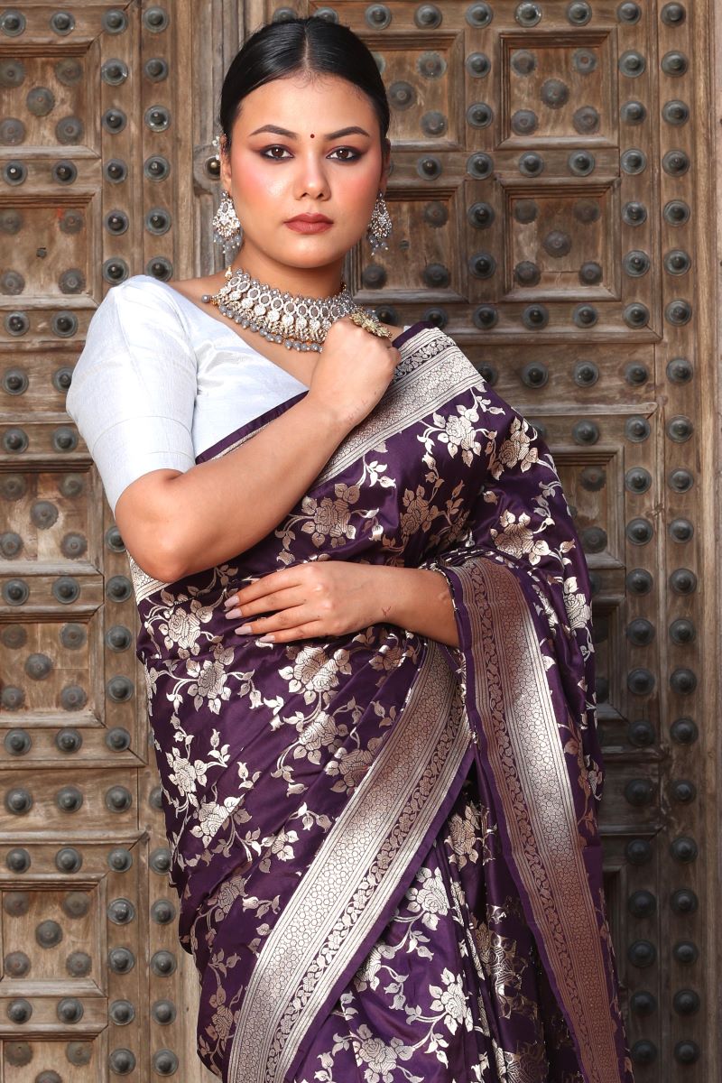 Silver Zari ﻿Banarasi Katan Silk Saree