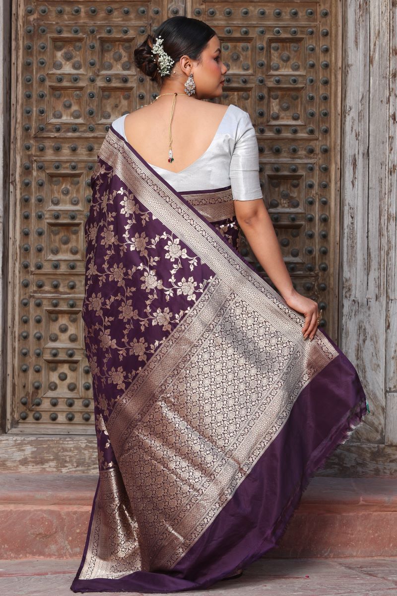 PURPLE COTTON SILK SAREE WITH BEIGE EMBROIDERY MOTIFS – ShopBollyWear.Com