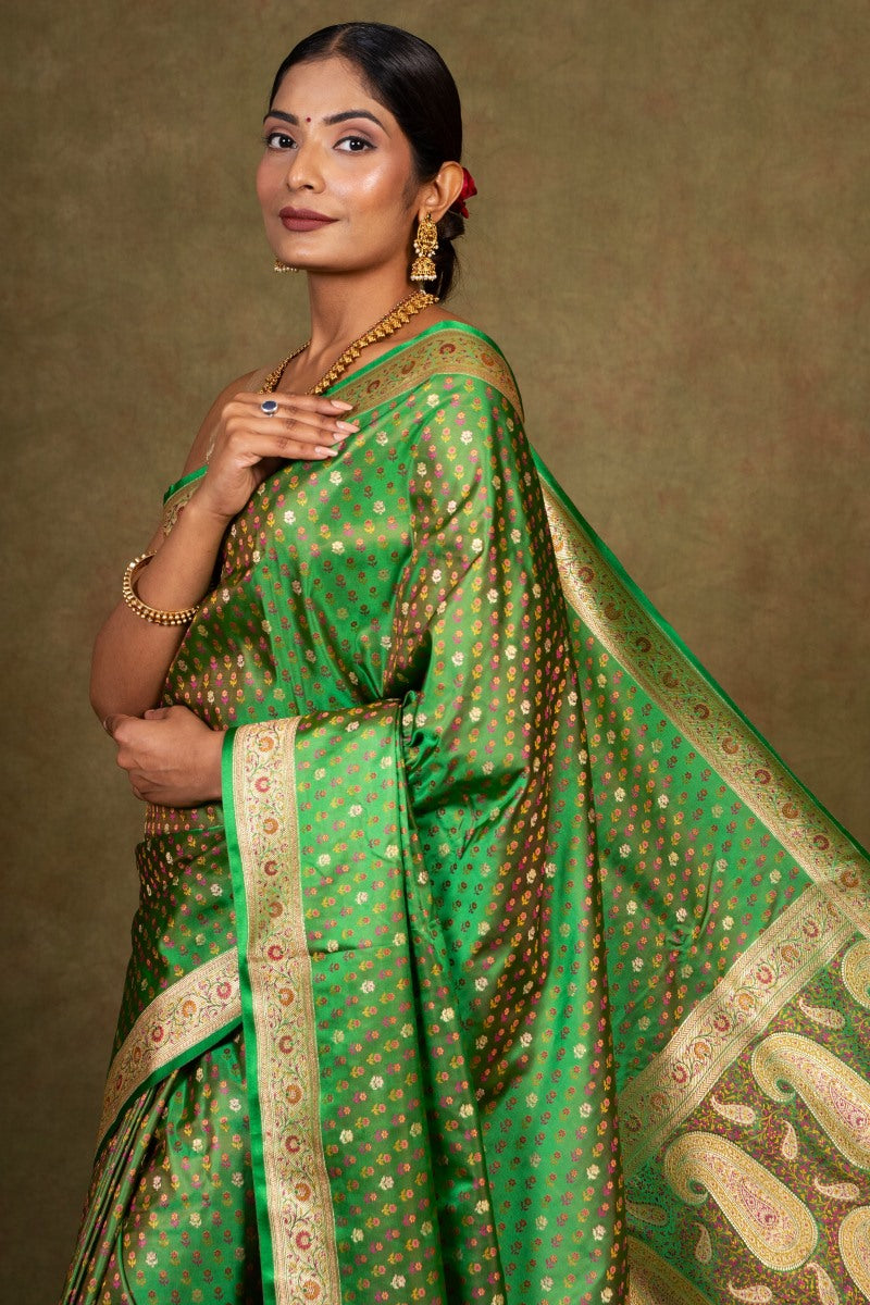 Green Jamewar Tanchoi Banarasi Silk Saree