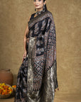 Black Dola Silk Ajrakh Saree