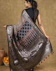 Black Stria String Dola Silk Ajrakh Saree