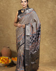 Black Stria String Dola Silk Ajrakh Saree