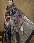 Black Dola Silk Ajrakh Saree