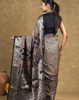 Black Stria String Dola Silk Ajrakh Saree