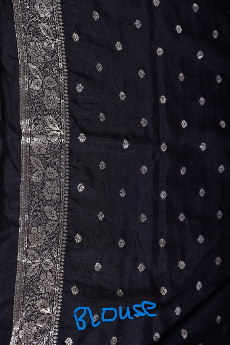 Black Flora Ajrakh Dola Silk Saree