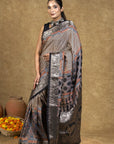 Black Stria String Dola Silk Ajrakh Saree