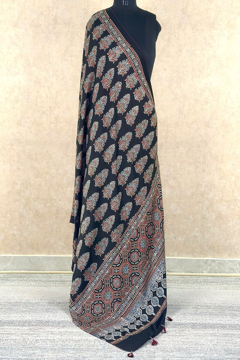 Black Modal Silk Ajrakh Dupatta