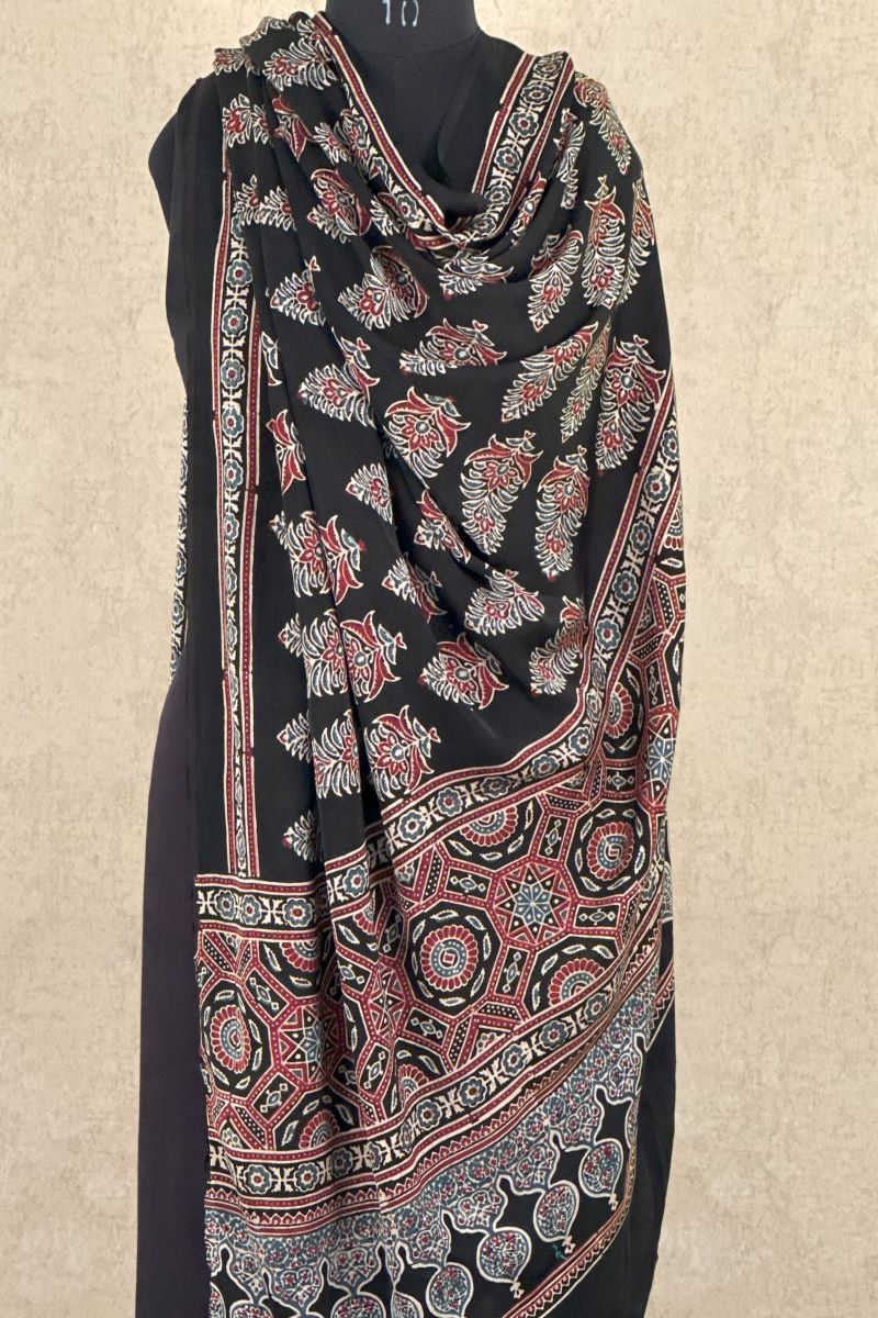 Black Ajrakh Dupatta