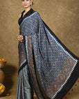 Blue Chevron Starry Ajrakh Modal Silk Saree