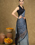 Blue Chevron Starry Ajrakh Modal Silk Saree