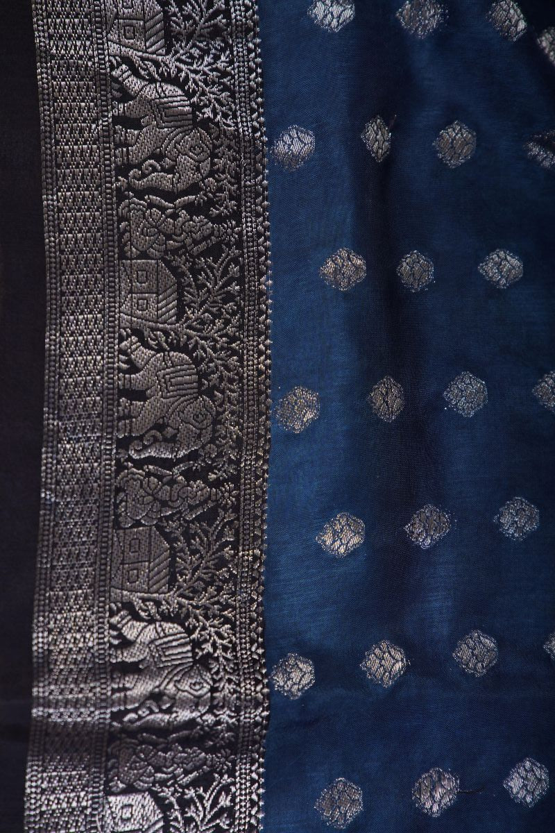Blue Gulzar Dola Silk Ajrakh Saree