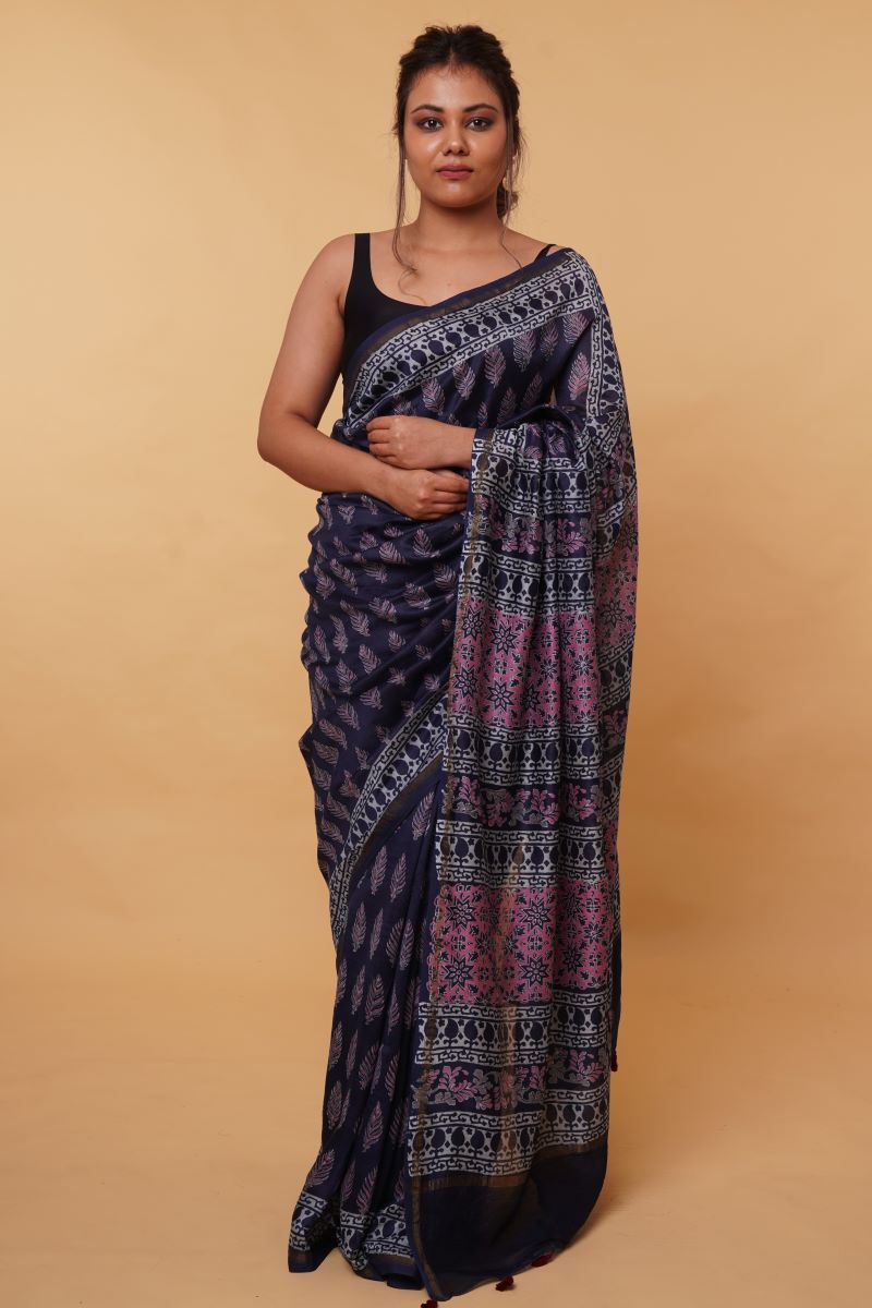 Dabu Print Chanderi Silk Saree