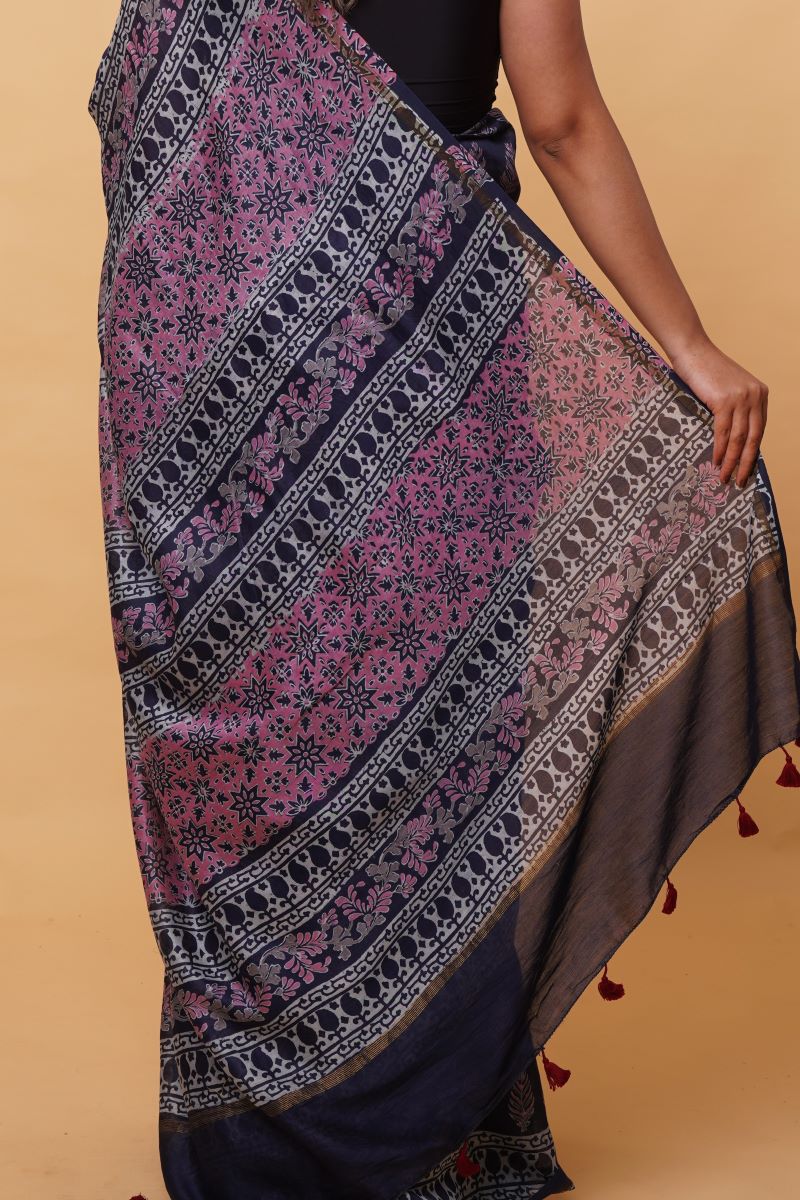 Blue Chanderi Silk Saree