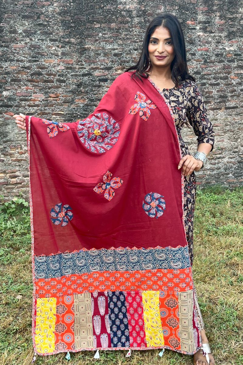 Applique Patch Cotton Ajrakh Dupatta