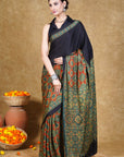Green By Black Ajrakh Modal Silk Saree