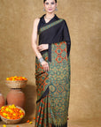 Green By Black Ajrakh Modal Silk Saree