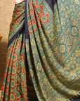 Green By Black Ajrakh Modal Silk Saree