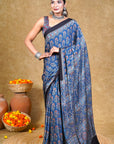 Indigo Ajrakh Modal Silk Saree