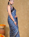 Blue Modal Silk Ajrakh Saree