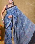 Indigo Floral Modal Silk Ajrakh Saree
