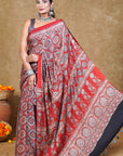 Red Ajrakh Modal Silk Saree