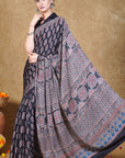 Black Paisley Ajrakh Modal Silk Saree