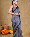 Indigo Modal Silk Ajrakh Saree
