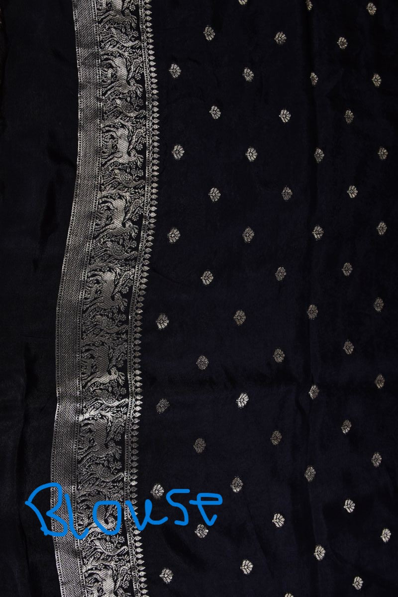 Black Beetel Ajrakh Dola Silk Saree