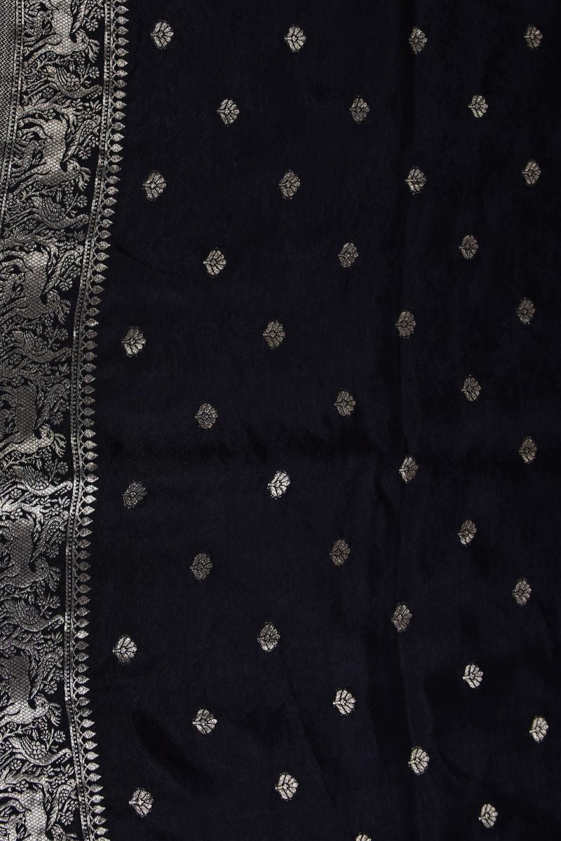 Black Stria String Dola Silk Ajrakh Saree
