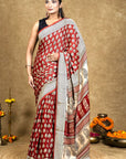 Red Bagh Hand Block Printed Modal Silk Saree