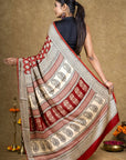 Red Flora Bagh Hand Block Printed Modal Silk Saree
