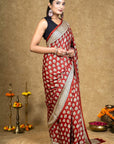 Red Flora Bagh Hand Block Printed Modal Silk Saree