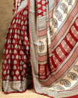 Red Flora Bagh Hand Block Printed Modal Silk Saree
