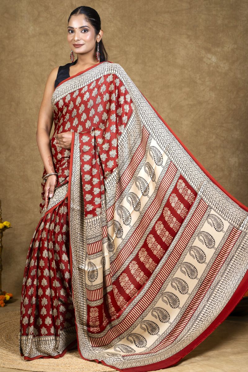 Hand Block Printed Modal Silk Bagh Saree