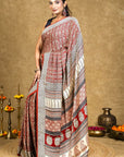 Red Bagh Hand Block Printed Modal Silk Saree