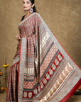 Red Bagh Hand Block Printed Modal Silk Saree