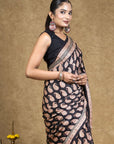 Black Red Paisley Bagh Hand Block Printed Modal Silk Saree