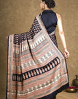 Black Flora Bagh Hand Block Printed Modal Silk Saree
