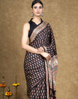 Black Flora Bagh Hand Block Printed Modal Silk Saree