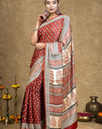 Red Diamond Leaf Bagh Hand Block Printed Modal Silk Saree