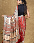 Red Diamond Leaf Bagh Hand Block Printed Modal Silk Saree