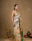Grey Green Zari Tussar Silk Banarasi Saree