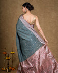 Turquoise Zari Tussar Silk Banarasi Saree