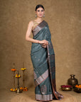 Turquoise Zari Tussar Silk Banarasi Saree
