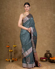 Turquoise Zari Tussar Silk Banarasi Saree
