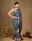 Turquoise Zari Tussar Silk Banarasi Saree