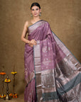 Raspberry Teal Zari Tussar Silk Banarasi Saree